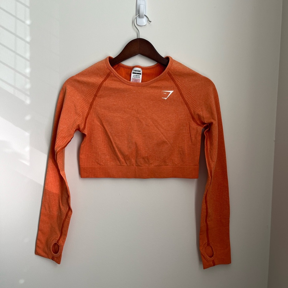 Gymshark Womens Vita Seamless Crop Orange Long Sleeve Top